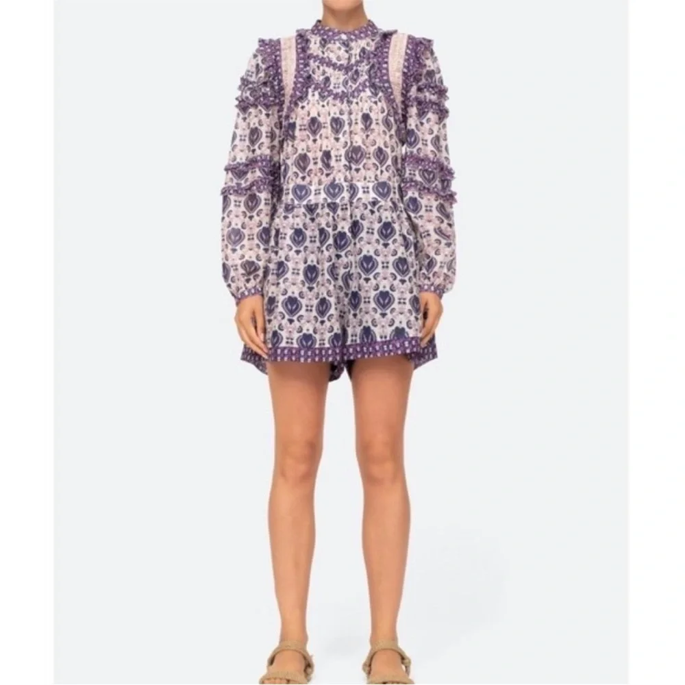 Sea New York Brigitte Border Long Sleeve Romper Size 12 Multicolor Purple NWOT - Picture 2 of 16